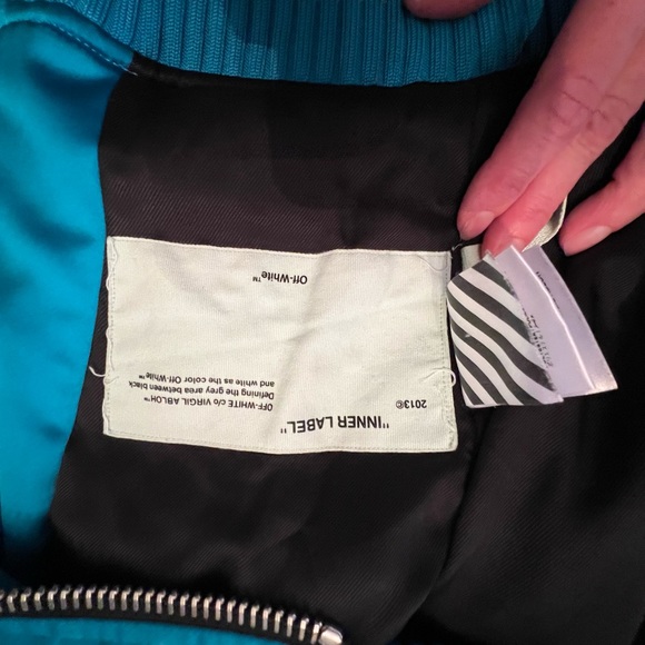 Off White Blue Bomber Jacket - Picture 6 of 9